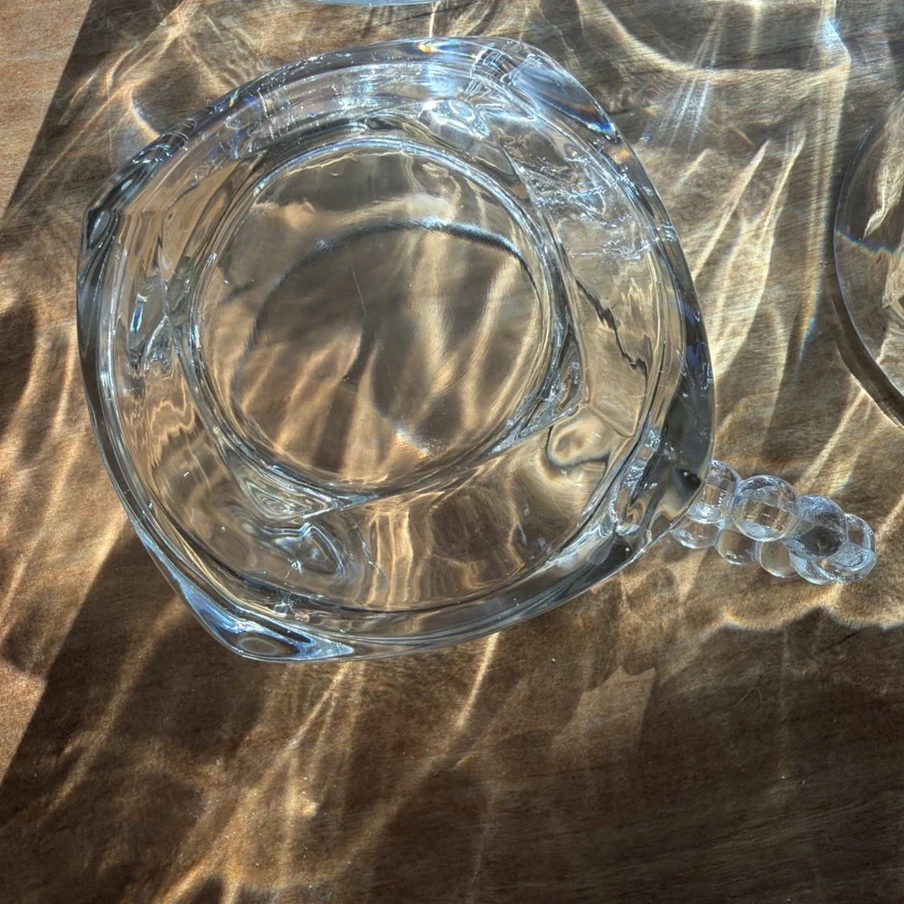 Set Of 4 Hazel Atlas Snack Cup Punch Cups Bubble/Beaded Handle Vintage Glass‎